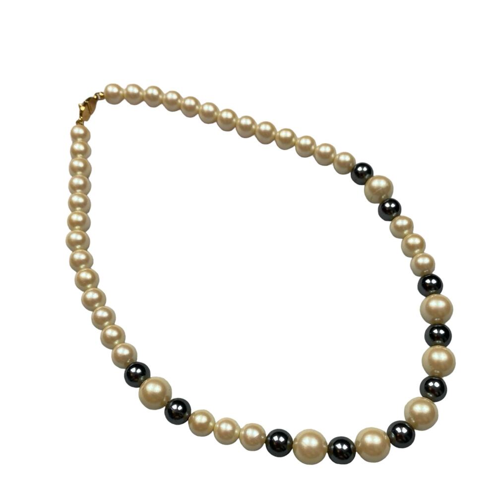 Monet Faux Pearl  Necklace with Cream and Gray Beads 16”